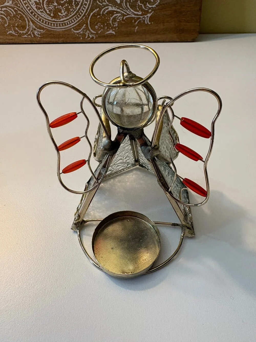 Vintage Stained Glass Angel Tea Light Candle Holders Set of 2 Christmas Brass Mu